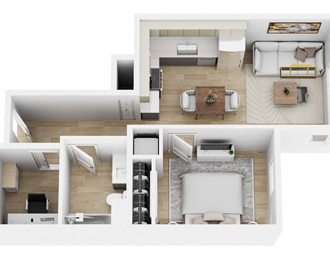 Floor plan for 1 bed, 1 bath, 602 sqft